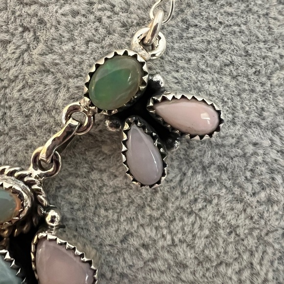 ❤️ Ethiopian Opal, Larimar, Natural Pink Opal 19” Adj Necklace 925 Navajo 14.3gm - Picture 5 of 17